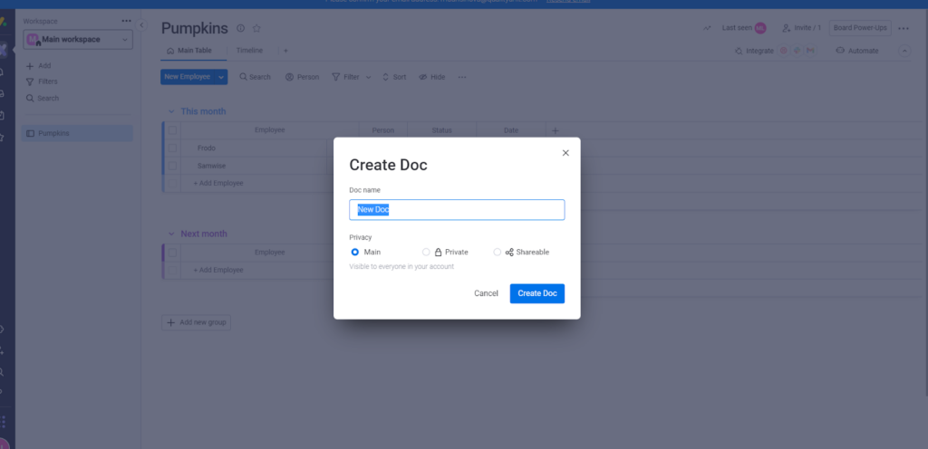 Crear un nuevo documento en la base de conocimientos de monday.com