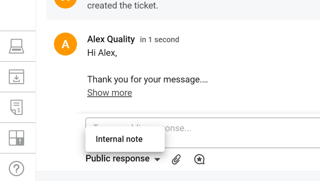 Spiceworks - add internal note