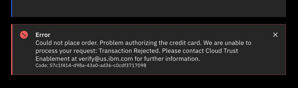 Ha fallado la validación de la tarjeta de IBM Cloud