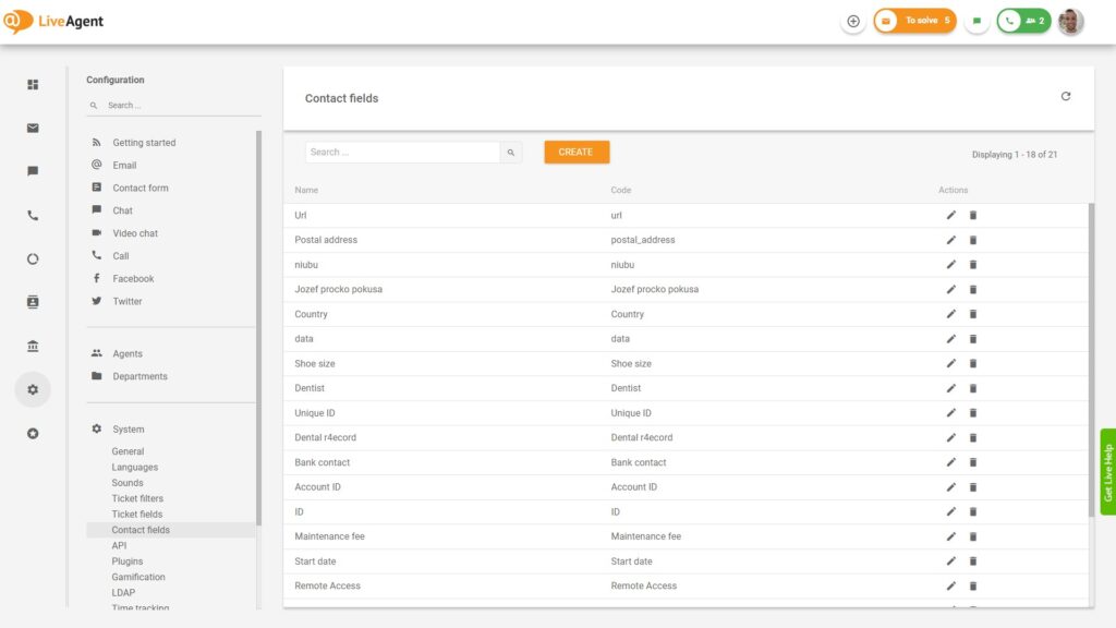 Campos de contacto en LiveAgent que muestran información crucial del cliente