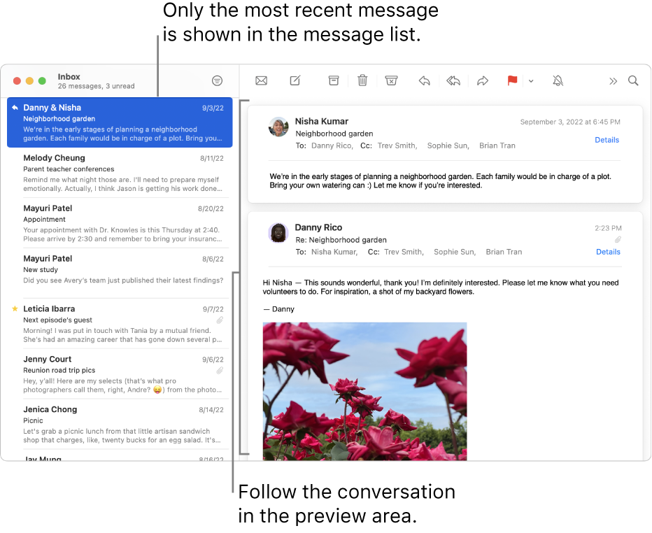 Hilos de conversación en Apple Mail