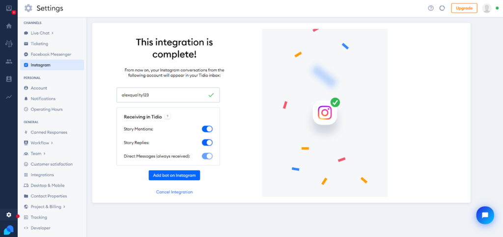 Tidio - Instagram integration