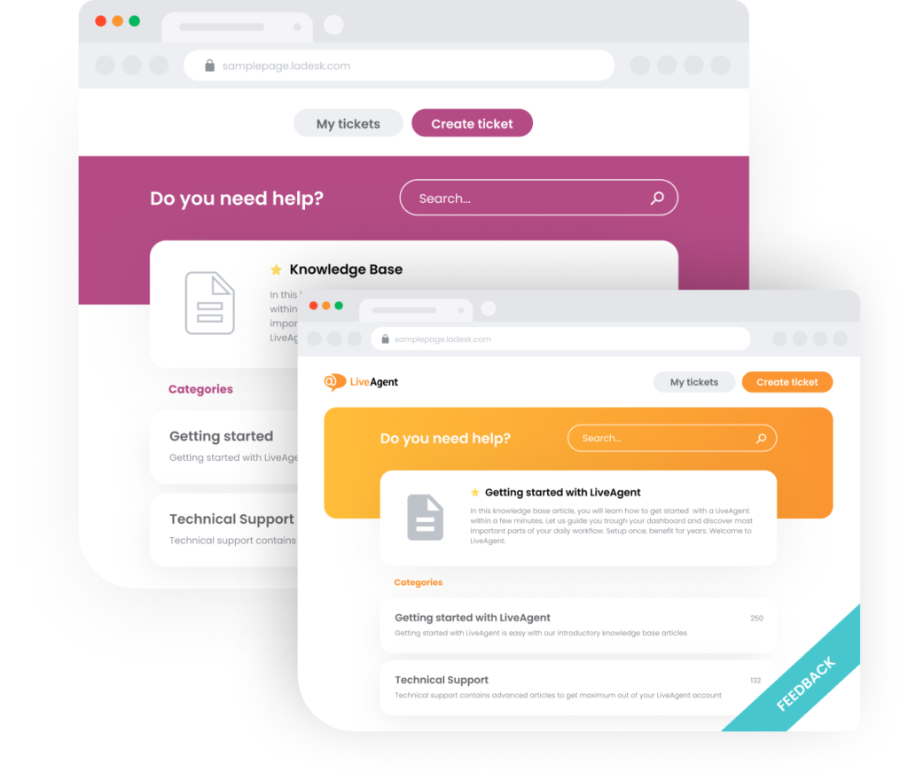 Ilustración de cómo se ve una base de conocimientos con LiveAgent