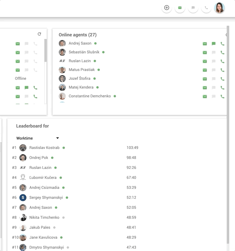 Función de chat interno en el lugar de trabajo en LiveAgent - ejemplo