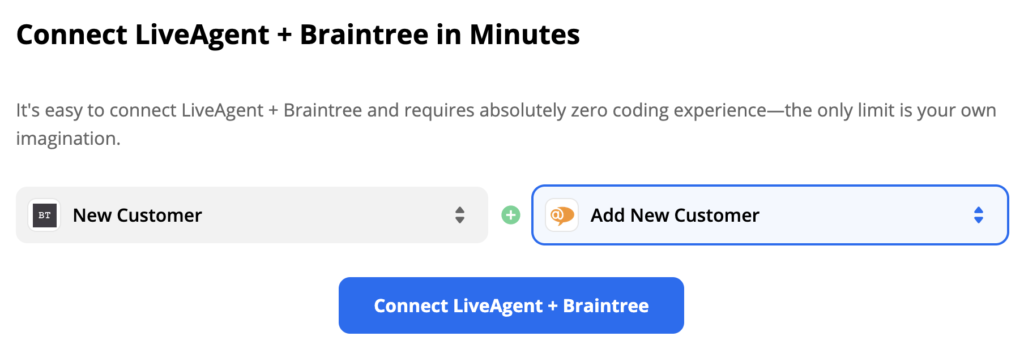 Braintree desencadena la acción de nuevo cliente y LiveAgent Agregar nuevo cliente