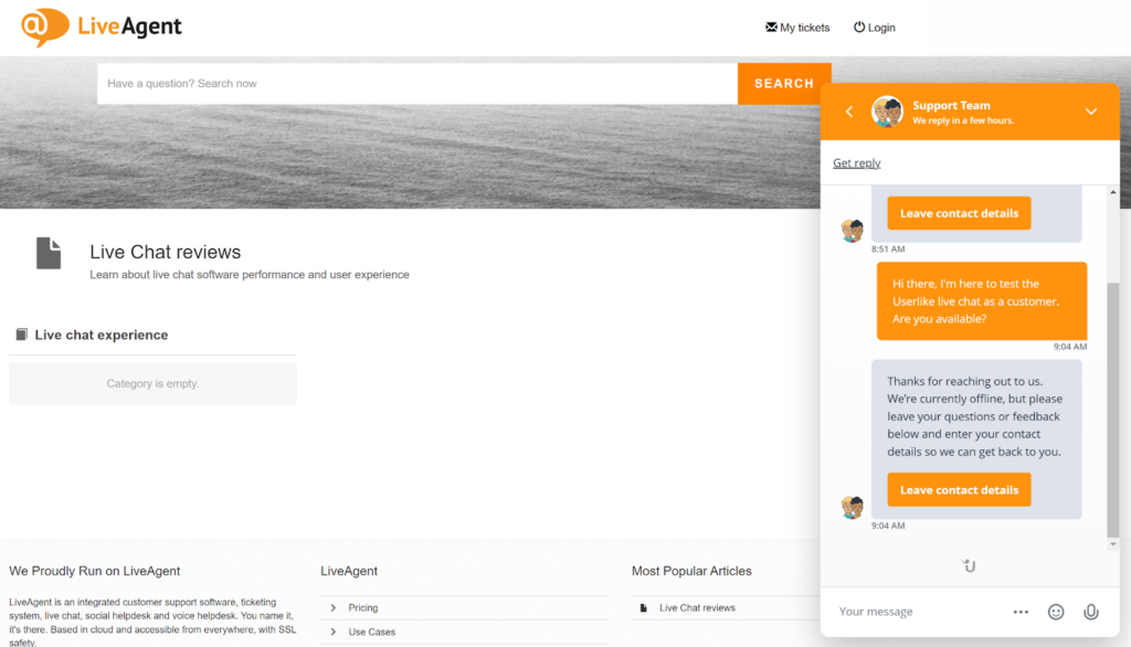Userlike - mensaje automático fuera de línea