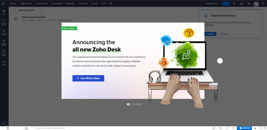 Zoho Desk - Paseo por ventana emergente