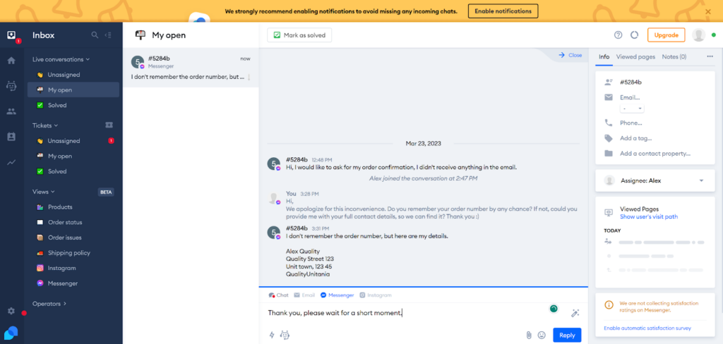 Tidio - reply to ticket