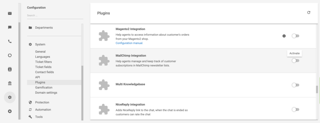 Plugin de Mailchimp en la lista de complementos de LiveAgent